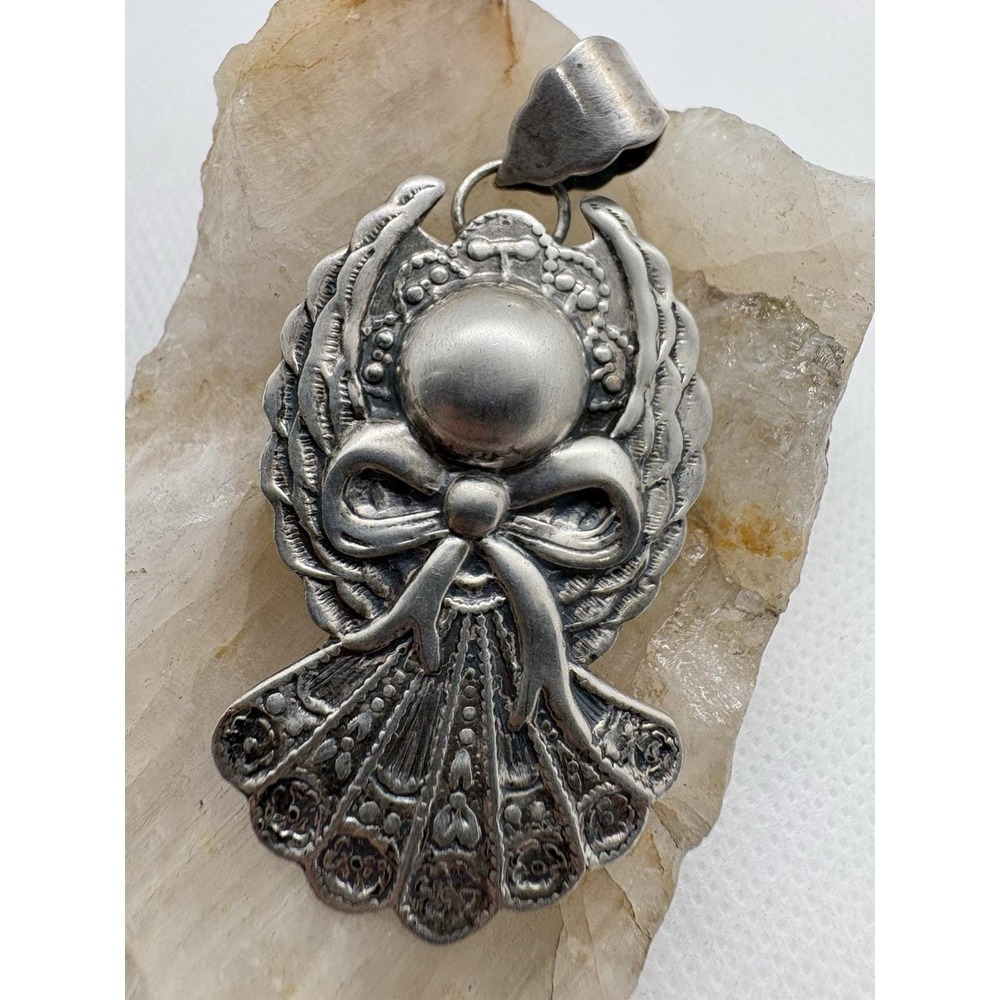 Vintage Sterling Silver Angel Cherub Bow Pendant 925 SA Thailand Figural 7g